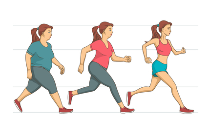 Running woman with different body mass